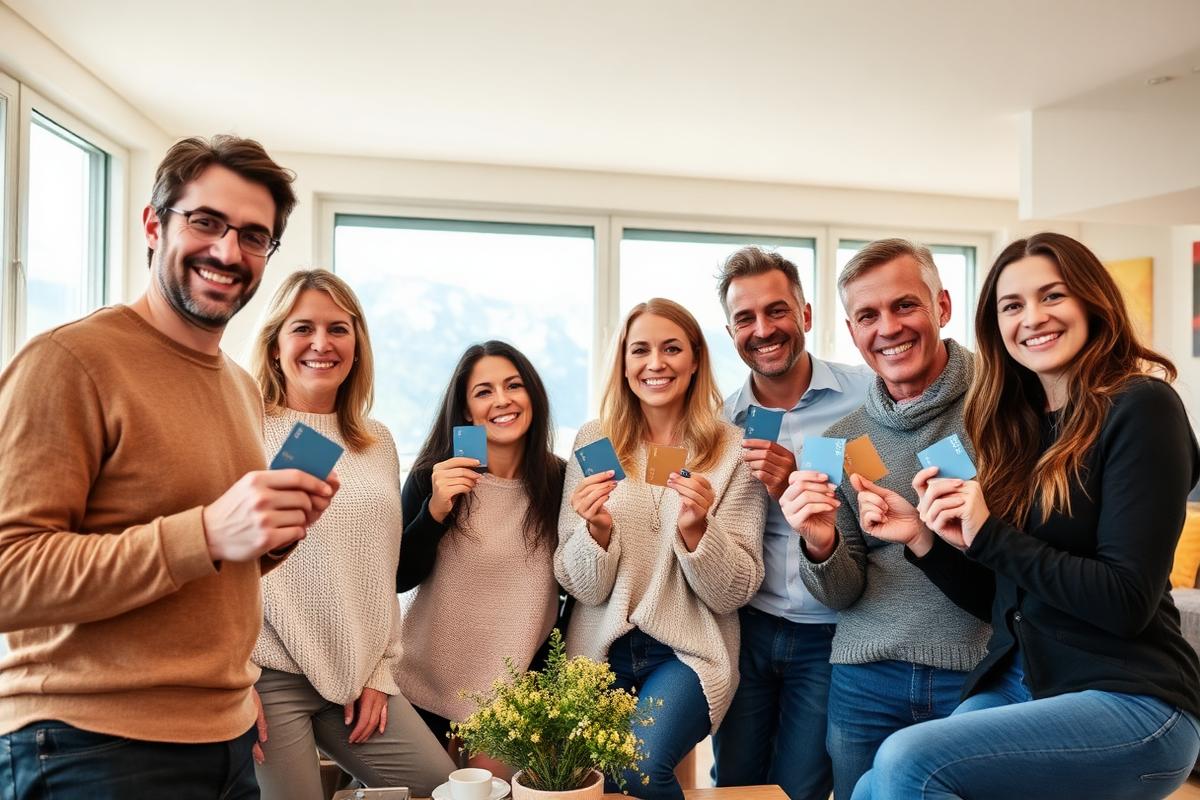 Des consommateurs suisses heureux découvrant les économies sur les cartes de crédit